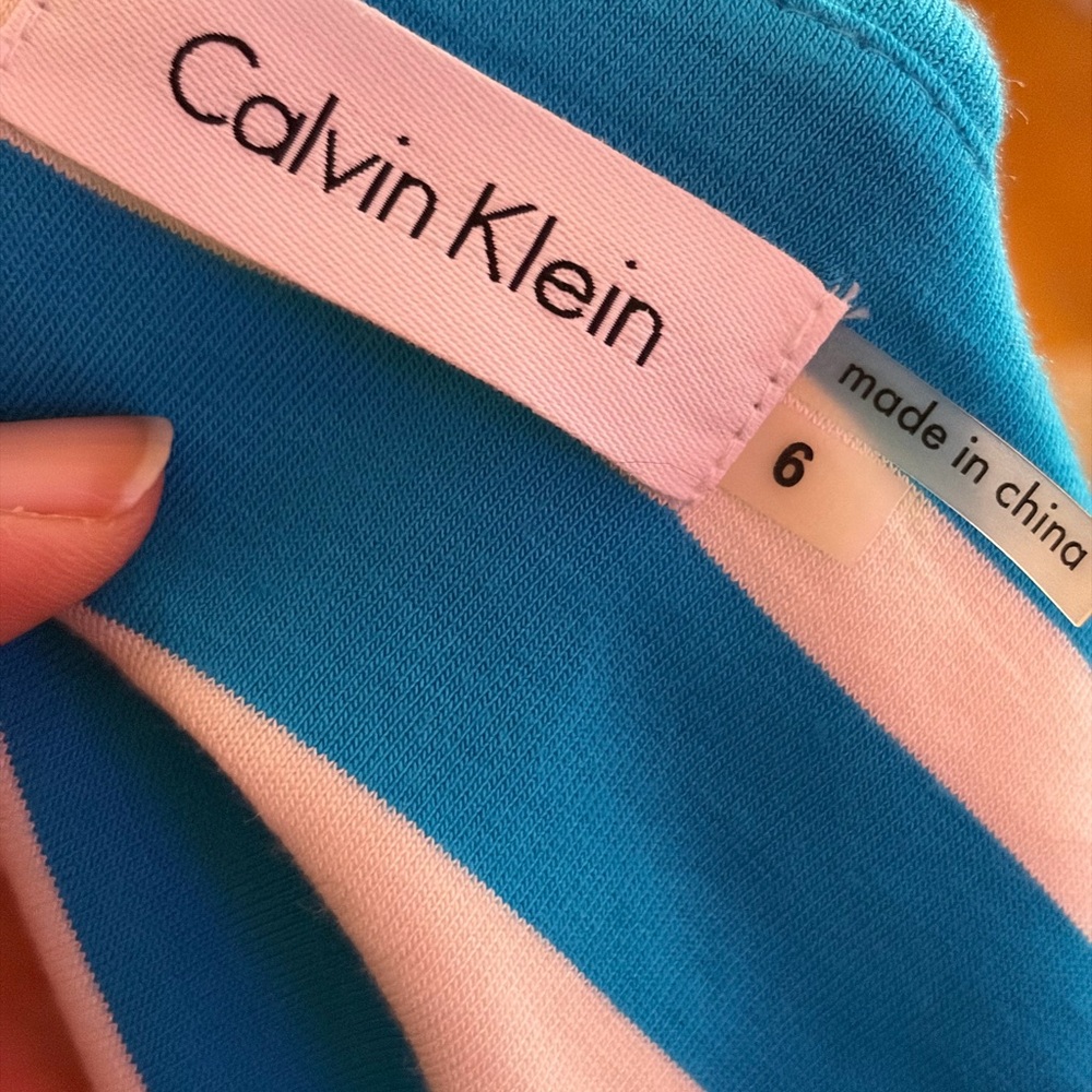 Calvin Klein Blue & White Striped Dress | Belted | Size 6 - Picture 3 of 3
